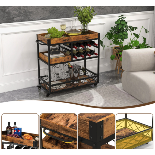 Барная тележка Costway Mexico с несколькими ярусами в стиле в стиле Loft