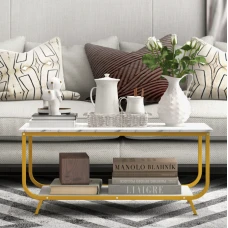 Журнальный стол Costway Marble двухъярусный белый
