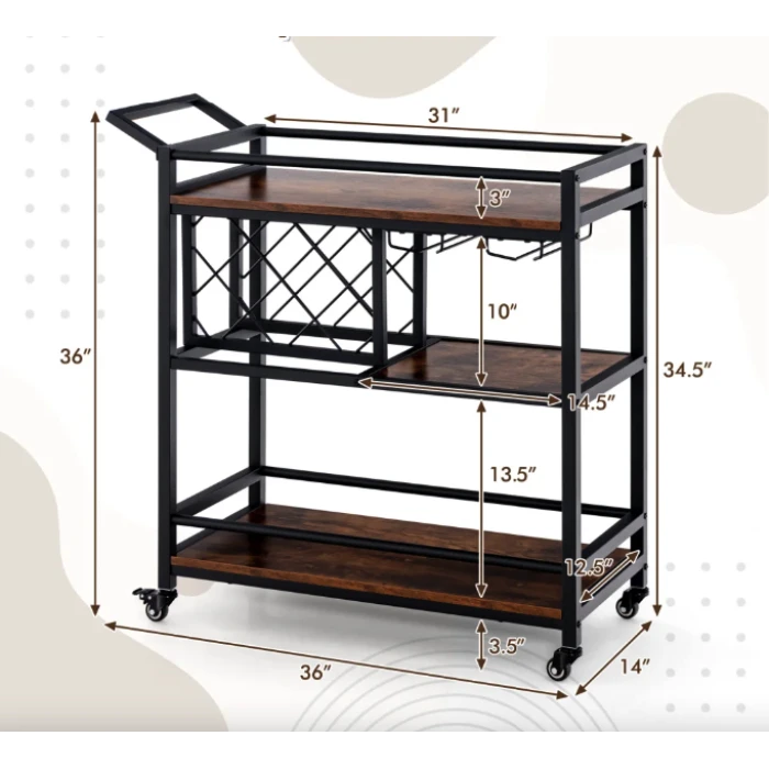 Стеллаж Costway Carrito - кухонная тележка с баром в стиле Loft