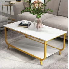 Журнальный стол Costway Marble двухъярусный белый