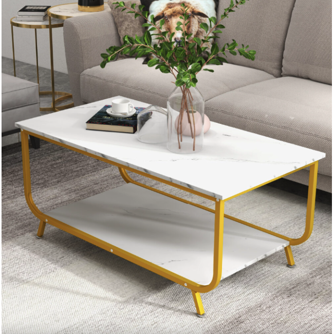 Журнальный стол Costway Marble двухъярусный белый