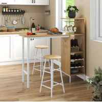 Барний стіл з стільцями Costway Bistro з тримачем винних келихів натуральний