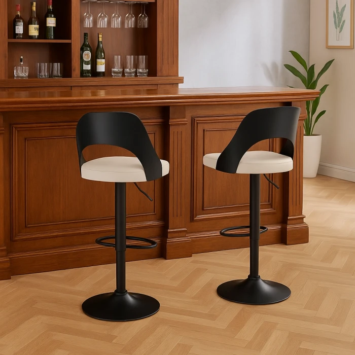 Комплект барних стільців Costway Navare екошкіра чорно-білий