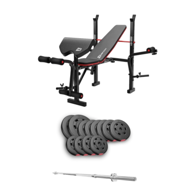 Набор Hop-Sport Premium 69кг со скамьей HS-1055 Pro и штангой