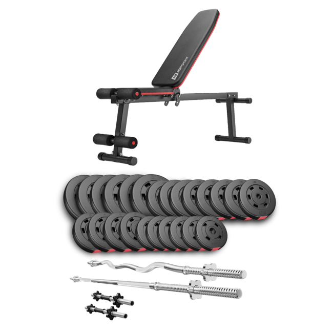 Набір Hop-Sport Premium 135кг з лавою HS-1010 Pro, штангами та гантелями