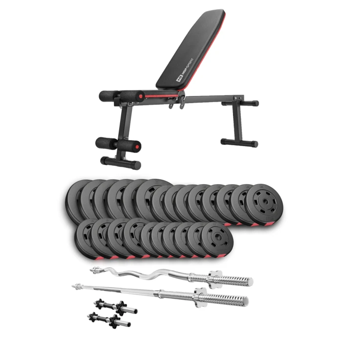 Набір Hop-Sport Premium 135кг з лавою HS-1010 Pro, штангами та гантелями