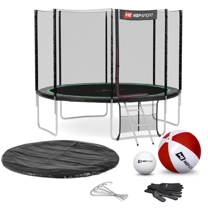Батут Hop-Sport 12ft (366см) чорно-зелений з зовнішньою сіткою