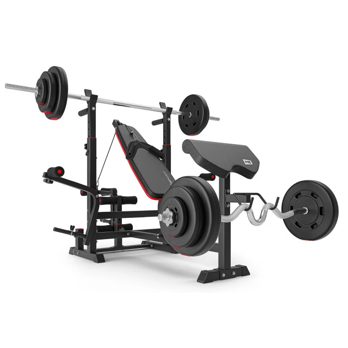 Набор Hop-Sport Premium 173кг со скамьей HS-1075 Pro, штангами и гантелями.