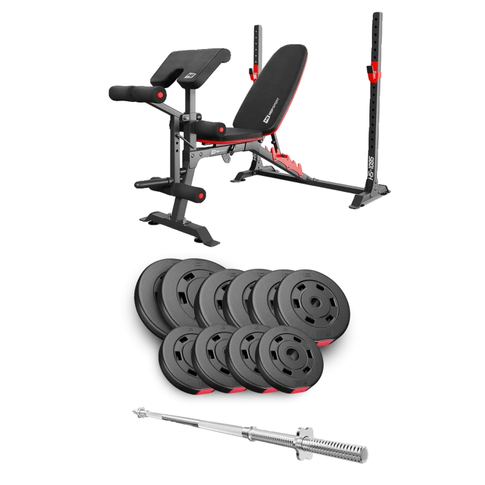 Набір Hop-Sport Premium 59кг з лавою HS-1095 та штангою