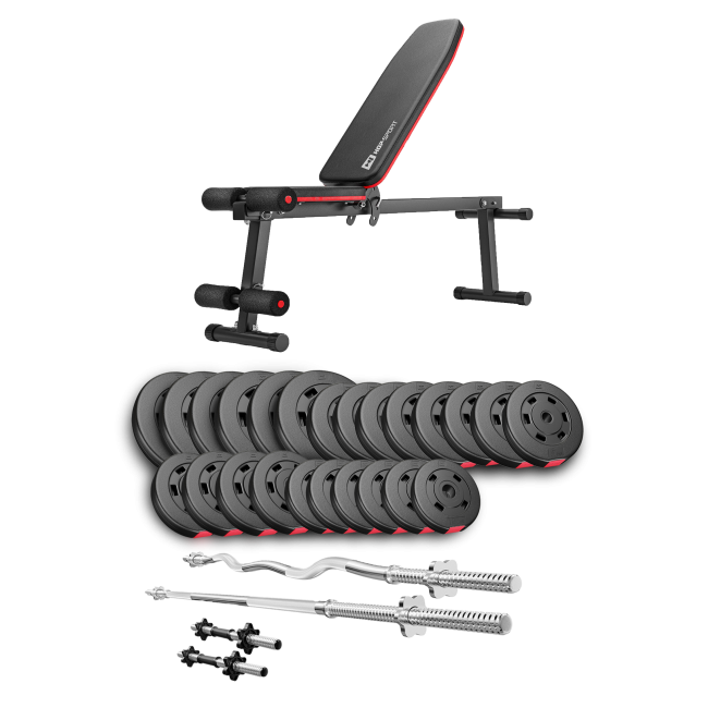 Набір Hop-Sport Premium 135кг з лавою HS-1010 Pro, штангами та гантелями