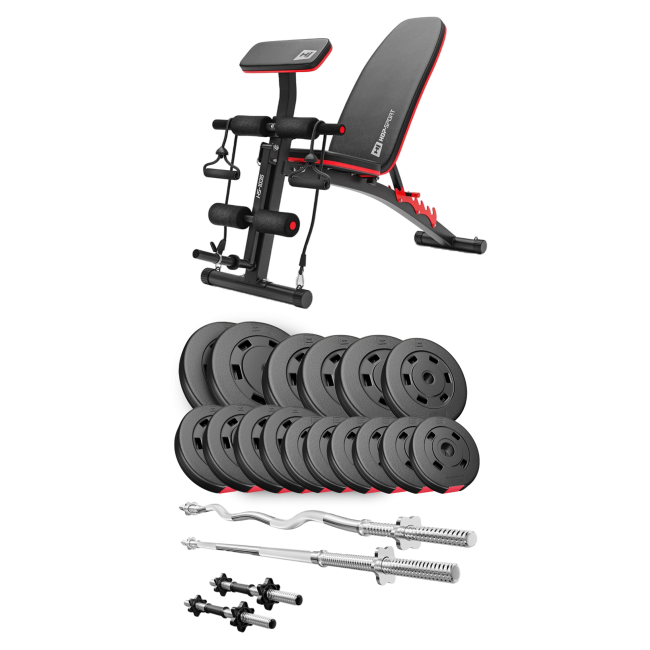 Набір Hop-Sport Premium 75кг з лавою HS-1035, штангами та гантелями