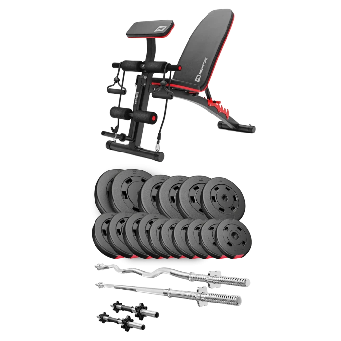 Набір Hop-Sport Premium 75кг з лавою HS-1035, штангами та гантелями