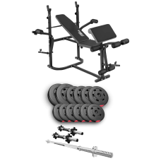 Набор Hop-Sport Premium 38кг со скамейкой TX-020, штангой и гантелями.