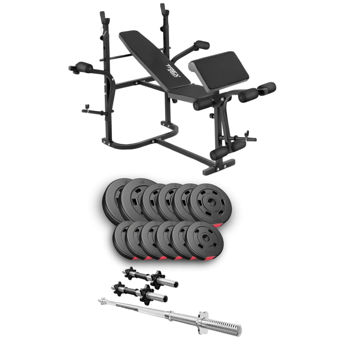 Набор Hop-Sport Premium 38кг со скамейкой TX-020, штангой и гантелями.