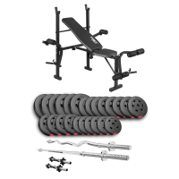 Набор Hop-Sport Premium 135кг со скамьей TX-055, штангами и гантелями.