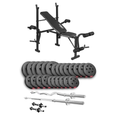 Набор Hop-Sport Premium 135кг со скамьей TX-055, штангами и гантелями.