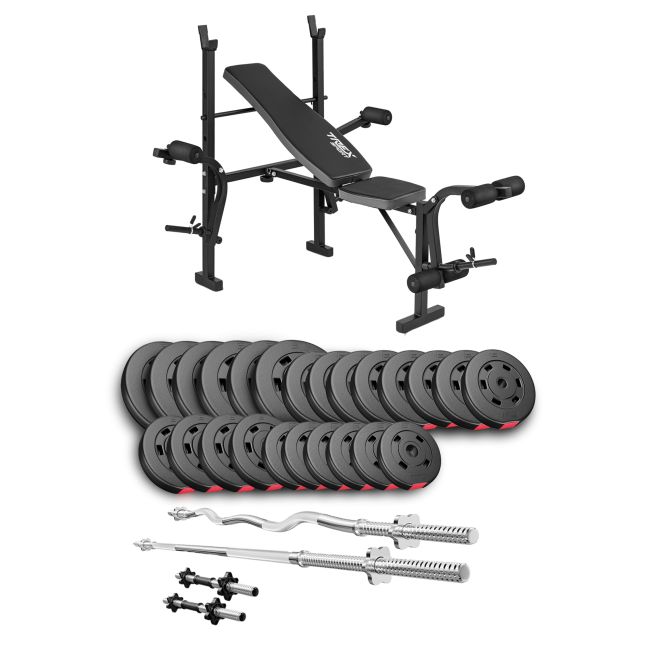 Набір Hop-Sport Premium 135кг з лавою TX-055, штангами та гантелями