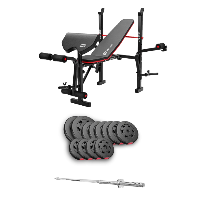 Набір Hop-Sport Premium 69кг з лавою HS-1055 Pro та штангою