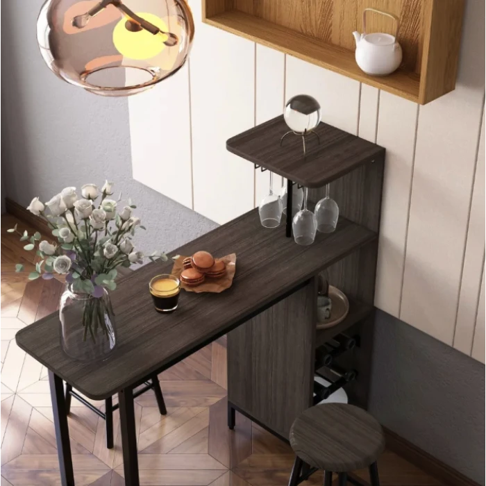 Барний стіл з стільцями Costway Bistro з тримачем винних келихів коричневий