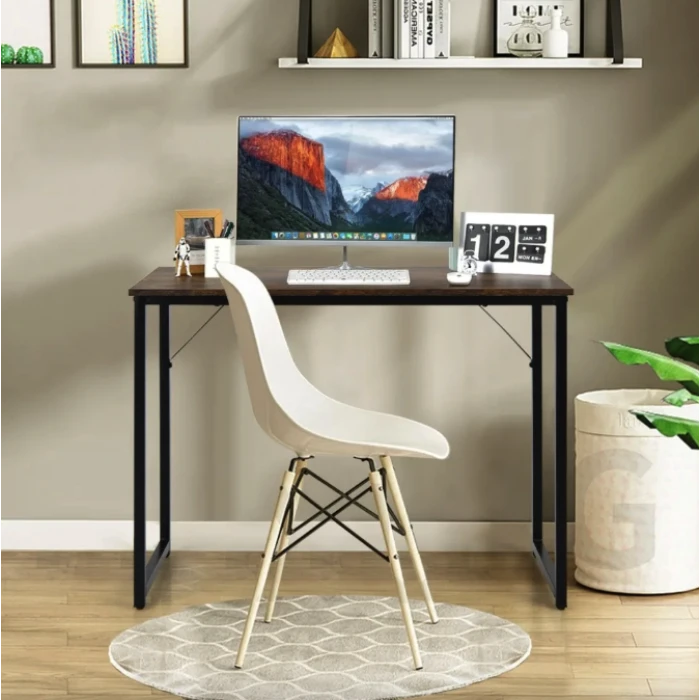 Письменный стол Costway Homart со стальным каркасом коричневый