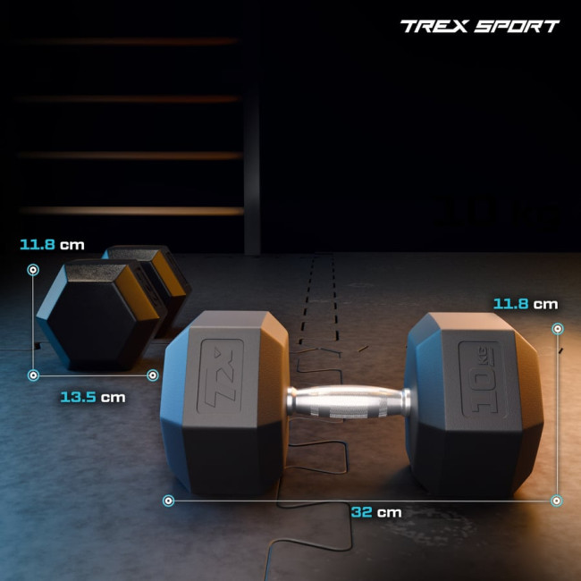 Гантеля шестигранная прорезиненная TX-100RD Trex Sport 10кг