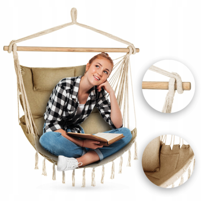 Бразильське крісло - гамак Outtec Boho Sois XXL бежевий