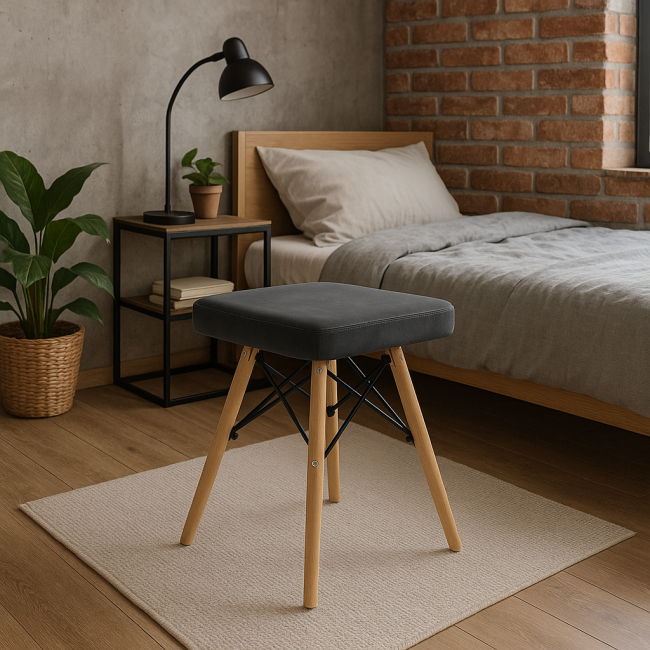 Табурет Leobert Werk квадратный с деревянными ножками серый темный