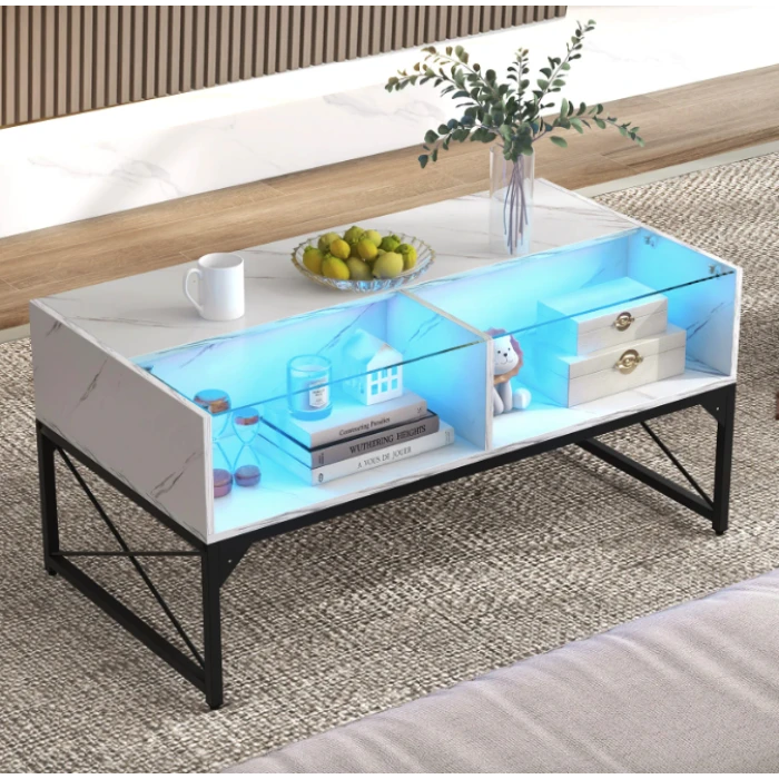 Журнальный стол Costway Moderne с мраморной подсветкой.