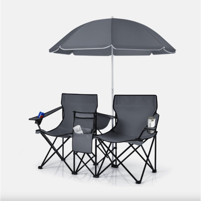Комплект раскладных стульев Costway Parma с зонтиком серый