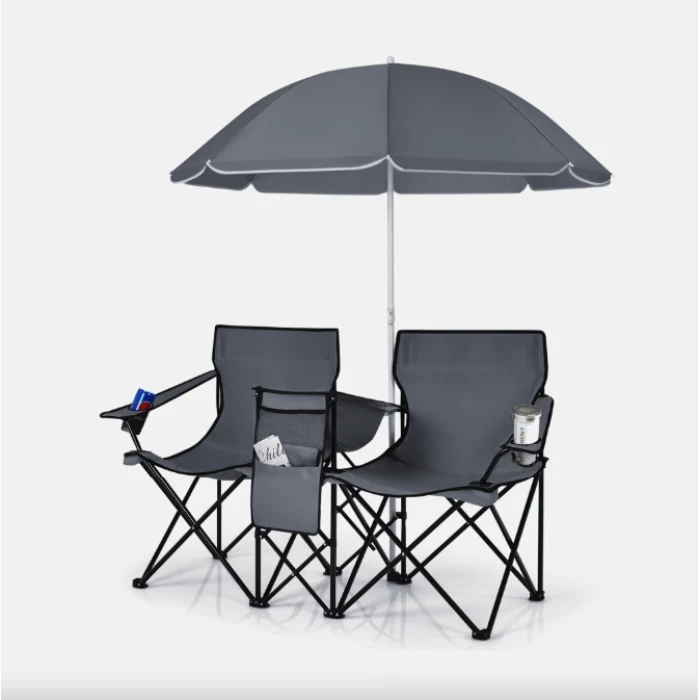 Комплект розкладних стільців Costway Parma з парасолькою сірий