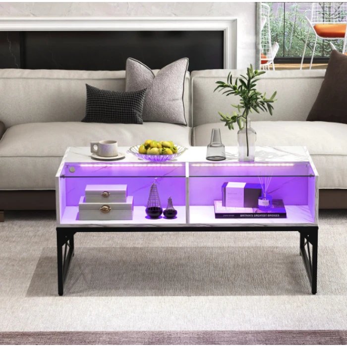 Журнальный стол Costway Moderne с мраморной подсветкой.