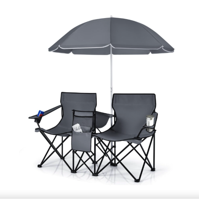 Комплект раскладных стульев Costway Parma с зонтиком серый