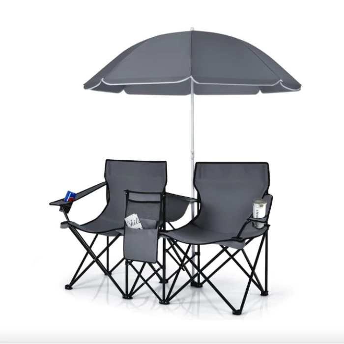 Комплект розкладних стільців Costway Parma з парасолькою сірий