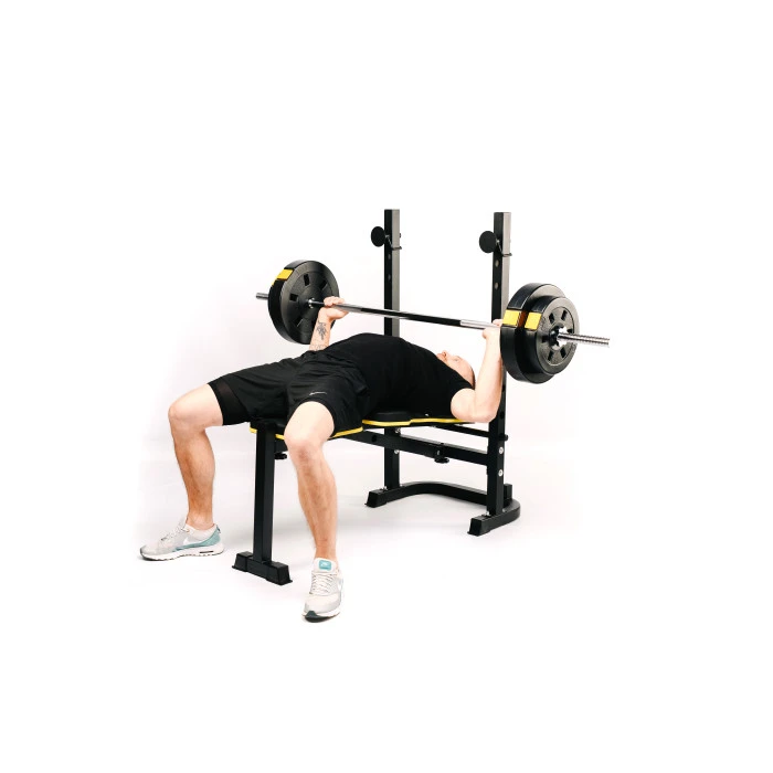 Тренировочная скамейка Besport WB-003 горизонтальная для жима со стойкой под штангу.