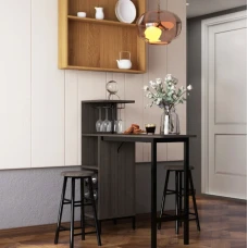 Барний стіл з стільцями Costway Bistro з тримачем винних келихів коричневий