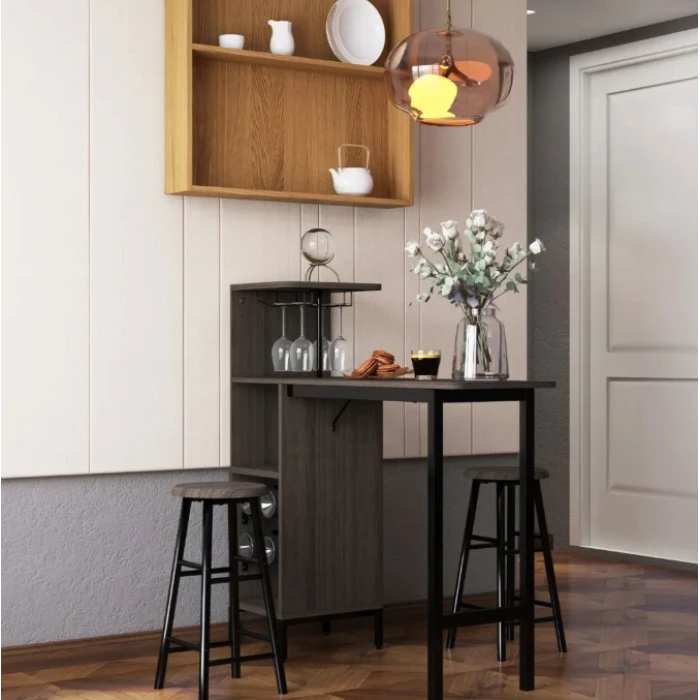 Барний стіл з стільцями Costway Bistro з тримачем винних келихів коричневий