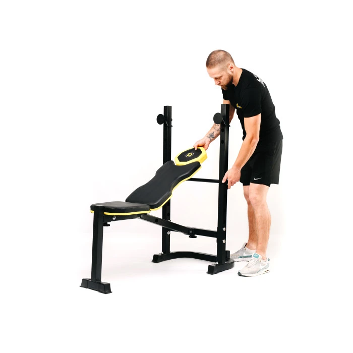 Тренировочная скамейка Besport WB-003 горизонтальная для жима со стойкой под штангу.