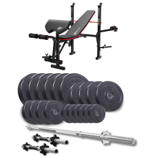 Набор Elitum Titan 109кг со скамьей HS-1055 Pro, штангой и гантелями.