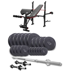 Набор Elitum Titan 109кг со скамьей HS-1055 Pro, штангой и гантелями.