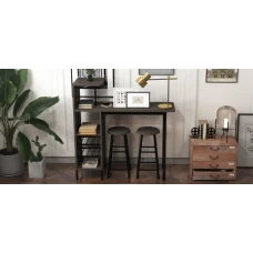 Барний стіл з стільцями Costway Bistro з тримачем винних келихів коричневий