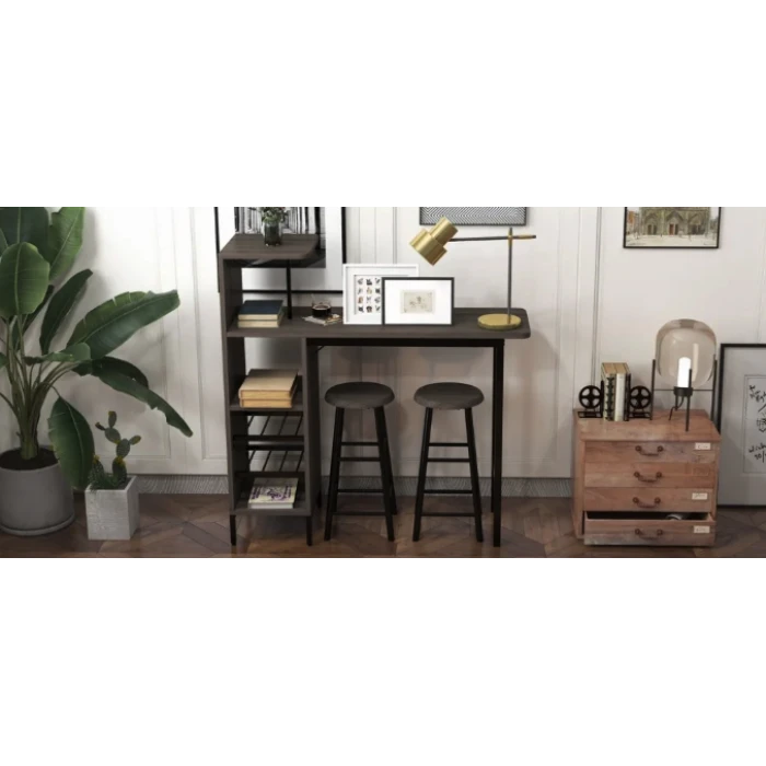 Барний стіл з стільцями Costway Bistro з тримачем винних келихів коричневий