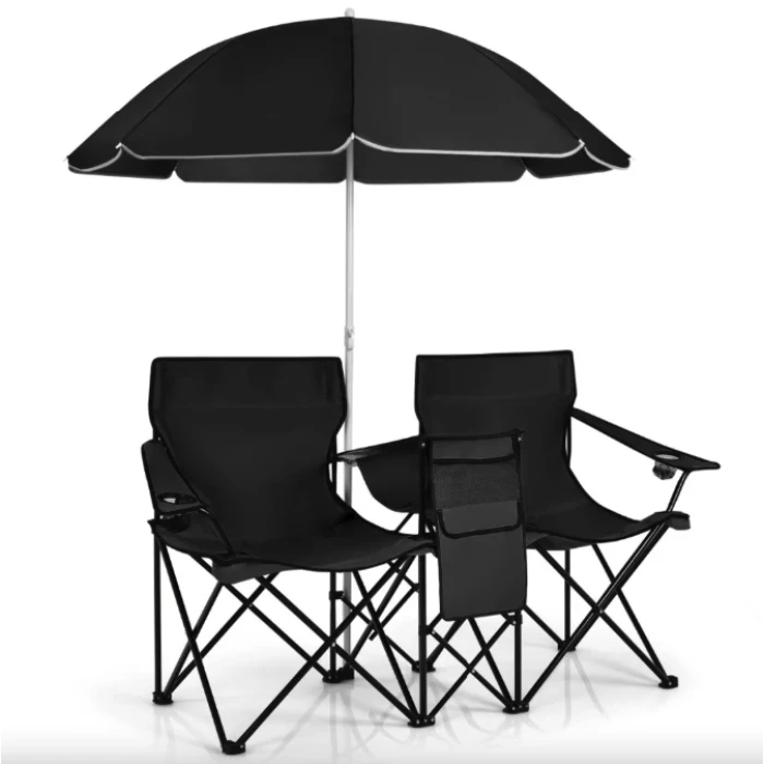 Комплект розкладних стільців Costway Parma з парасолькою чорний