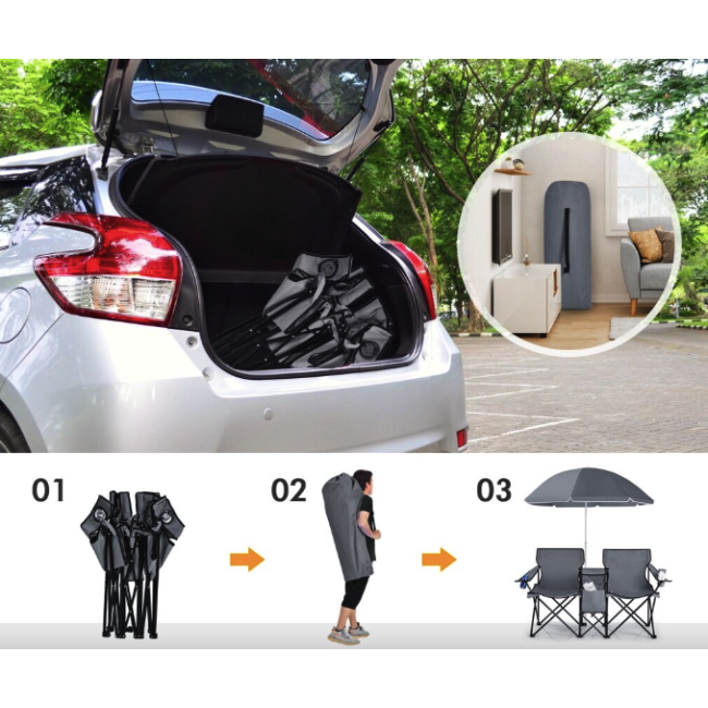 Комплект раскладных стульев Costway Parma с зонтиком серый