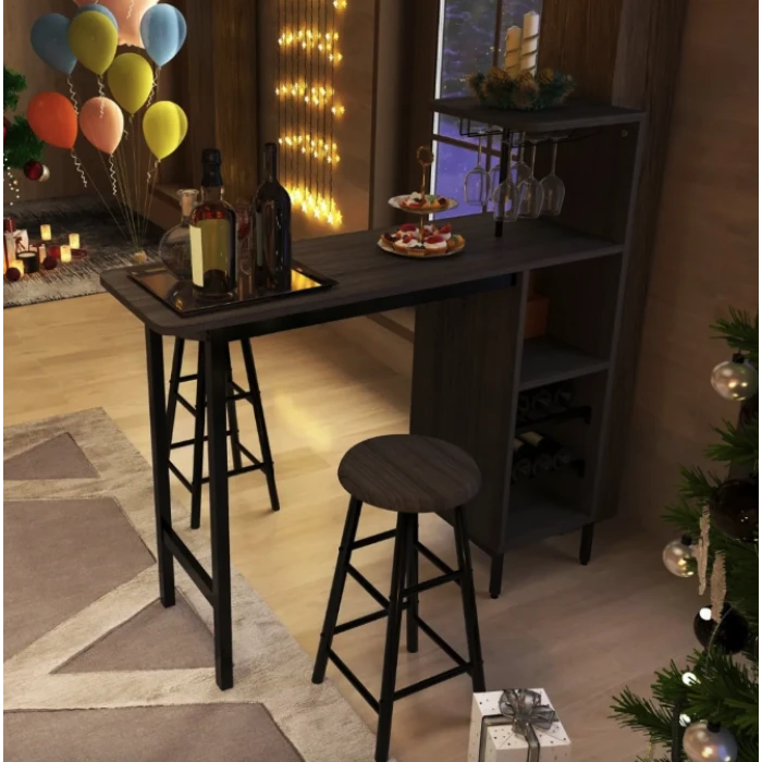 Барний стіл з стільцями Costway Bistro з тримачем винних келихів коричневий