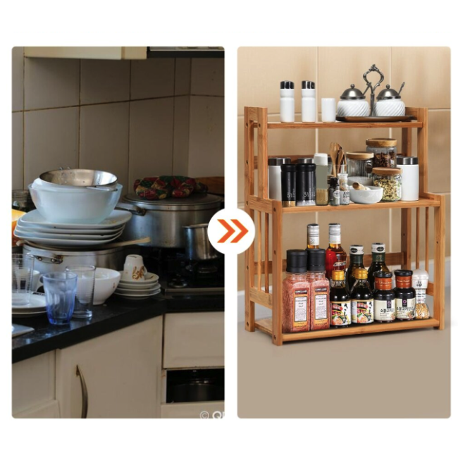 Полка-органайзер Costway Bamboo кухонная стойка бамбук 3 полки