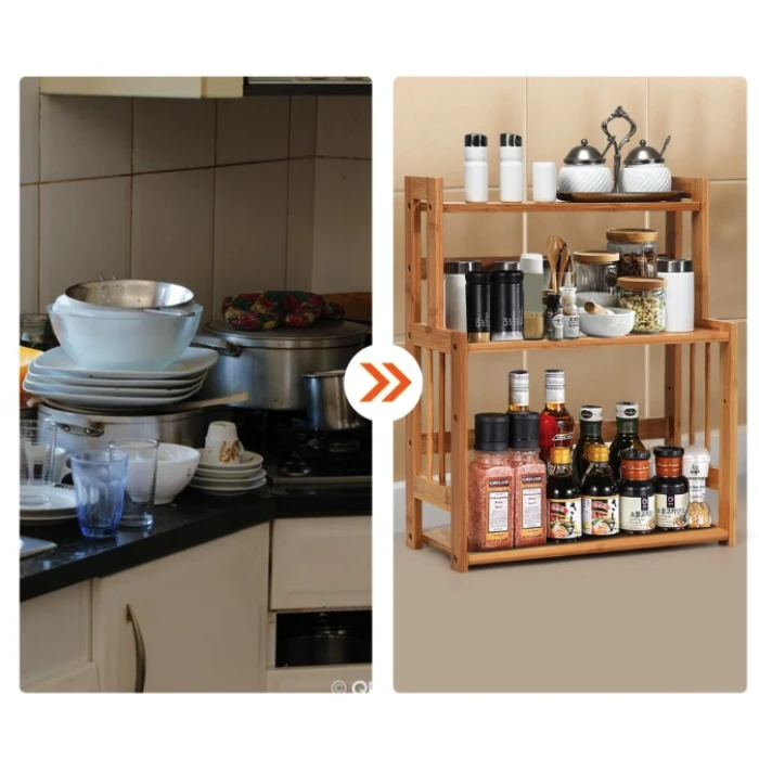 Полка-органайзер Costway Bamboo кухонная стойка бамбук 3 полки
