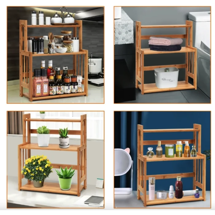 Полка-органайзер Costway Bamboo кухонная стойка бамбук 3 полки
