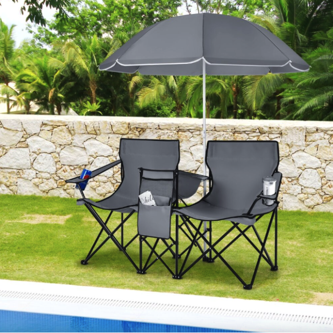 Комплект раскладных стульев Costway Parma с зонтиком серый