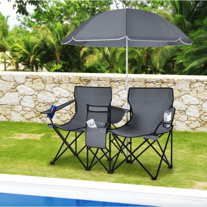 Комплект розкладних стільців Costway Parma з парасолькою сірий