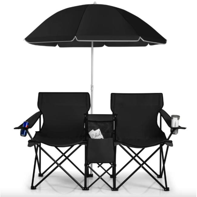 Комплект розкладних стільців Costway Parma з парасолькою чорний